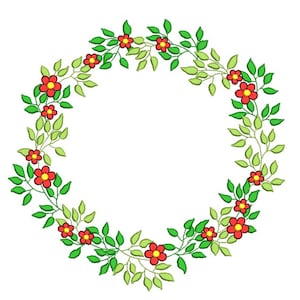Floral Wreath Embroidery Design, 5 sizes, Instant Download