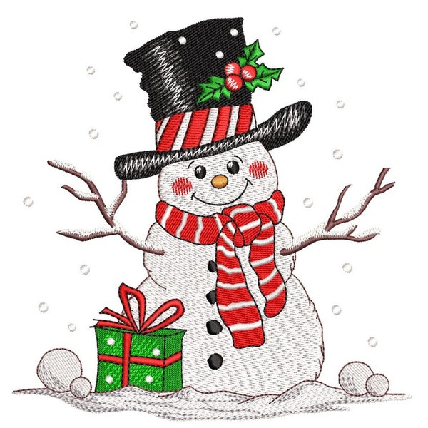 Conception de broderie de bonhomme de neige, fichier de broderie de Noël, 4 tailles, téléchargement instantané
