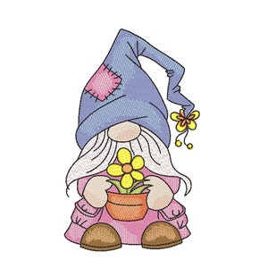 Summer Gnome Embroidery Design,  4 sizes, Instant Download