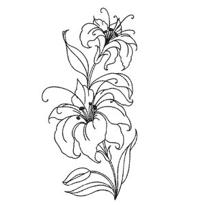 Lily Flower Embroidery design, 6 sizes, Instant Download