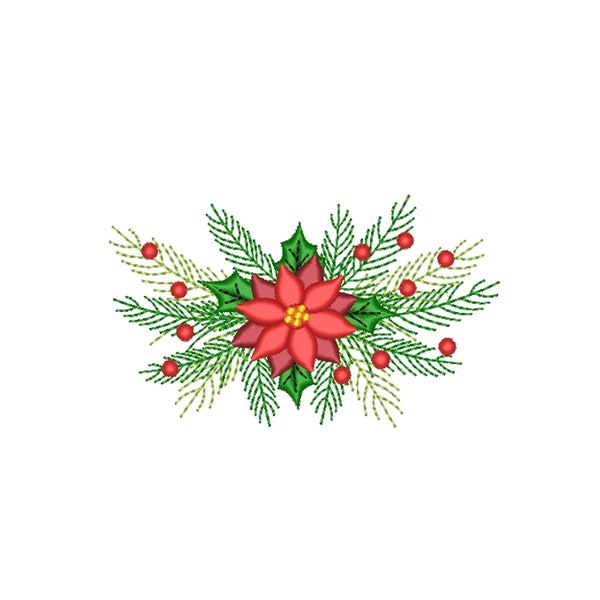 Christmas Poinsettia Embroidery Design,  3 sizes, Instant Download