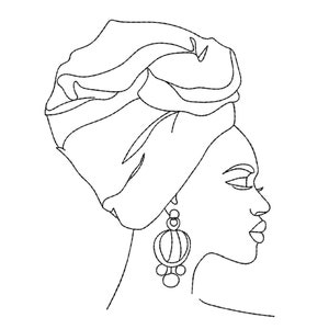Beautiful African American Woman Embroidery Design, Line Art Embroidery File, 5 sizes, Instant Download