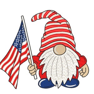 Patriotic Gnome Embroidery Design, Independence Day Embroidery File, 6 sizes, Instant Download