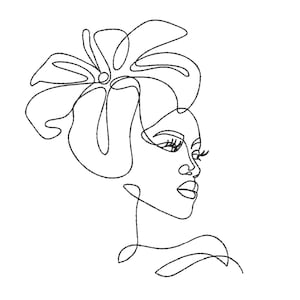 Beautiful Young African American Woman Machine Embroidery Design, One Line Art Embroidery Design, 4 sizes, Instant Download