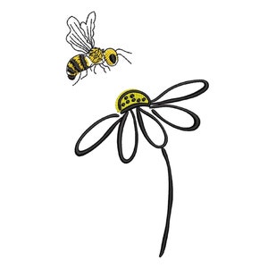 Bee and Daisy Embroidery Design, 5 sizes, Instant Download