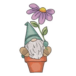 Gnome with a Flower Embroidery Design, 3 sizes, Instant Download