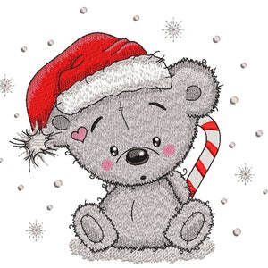 Cute Christmas Bear Embroidery Design,  3 sizes, Instant Download