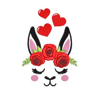 Valentine Llama Face Embroidery Design, 3 sizes, Instant Download