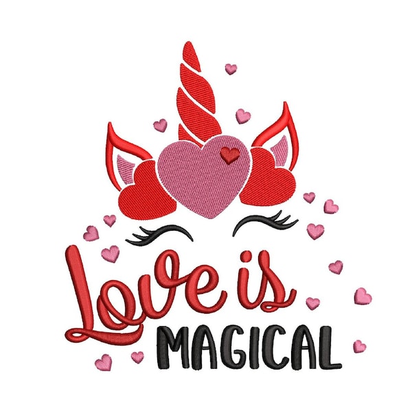 Love is Magical Unicorn Embroidery Design, Valentine's Day Unicorn Embroidery File, 4 sizes, Instant Download