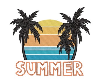 Stickdatei Sommer, Palmen Stickmuster, 5 größen, Stickdatei zum Downloaden