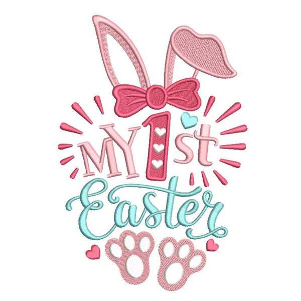 My First Easter Embroidery Design, Bow Easter Embroidery File, My 1st Easter Embroidery Design, Girl Bunny Ears Embroidery, Instant Download