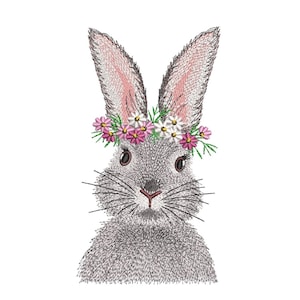 Diseño de bordado de conejo floral, 3 tamaños, descarga instantánea