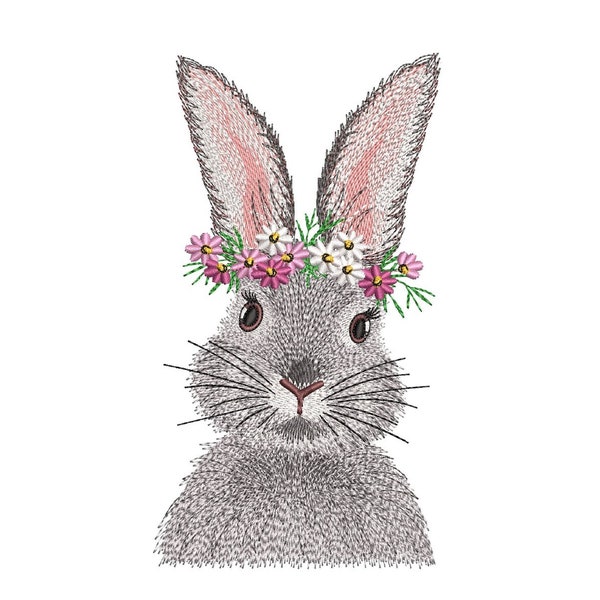 Blumen Hase Stickmuster, 3 Größen, Sofort Download