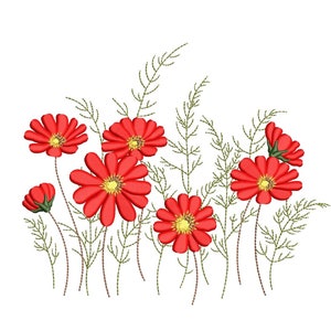 Wildflowers Machine Embroidery Design, 3 sizes, Instant Download