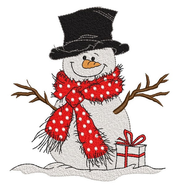 Schneemann Stickdatei, Weihnachten Stickdatei, 4 Größen, Sofort Download