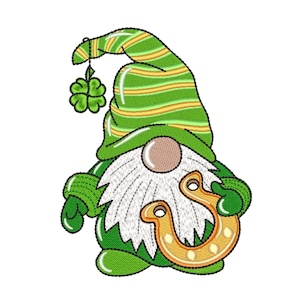 St. Patricks Day Gnome Embroidery Design, 4 sizes, Instant Download