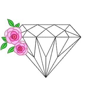 Diseño de bordado de diamantes con flores, 4 tamaños, descarga instantánea