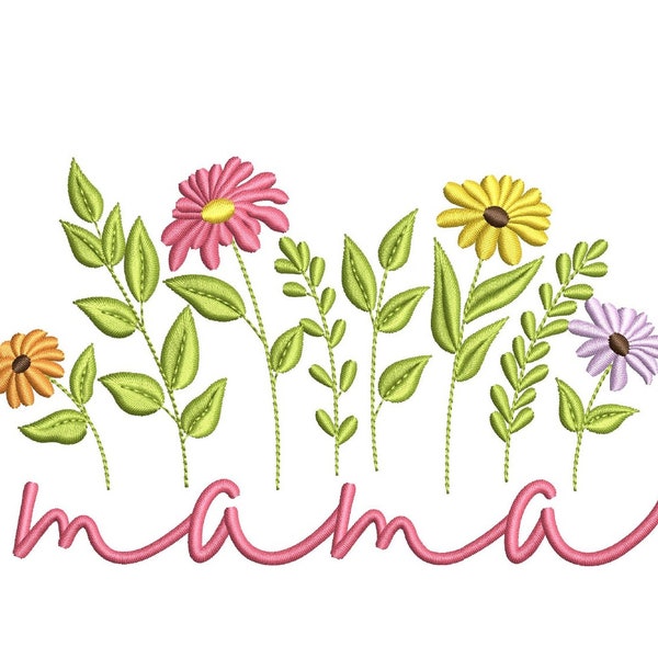 Mama Flower Embroidery Design, 5 sizes, Instant Download