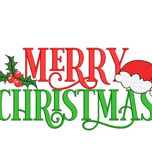 Desenho de bordado de Feliz Natal, 3 tamanhos, download instantâneo
