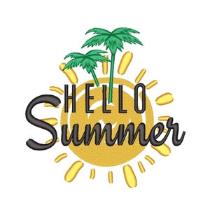 Hello Summer Embroidery Design, Beach embroidery, Machine embroidery design, 4 sizes, Instant download