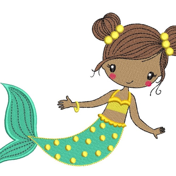 Mermaid Embroidery Design, Princess Embroidery File, 3 sizes, Instant Download