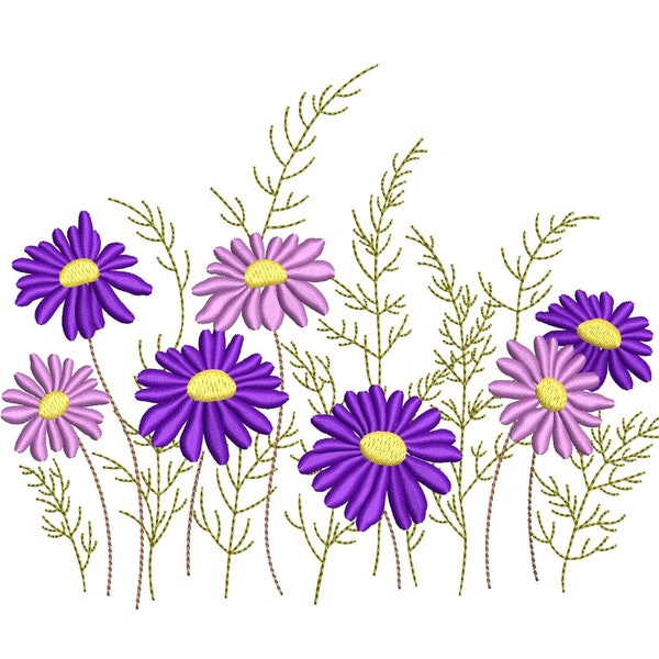 Flowers Machine Embroidery Design, 4 sizes, Instant Download