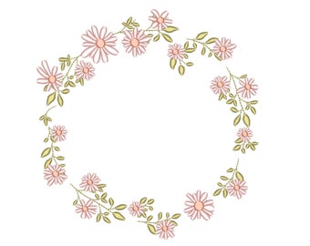 Floral Wreath Embroidery Design, 5 sizes, Instant Download