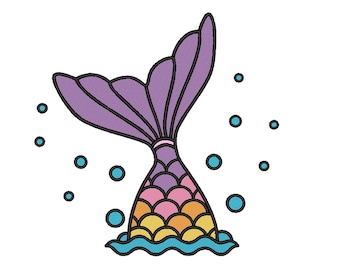 Diseño de bordado de cola de sirena, 5 tamaños, descarga instantánea