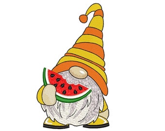 Summer Gnome Embroidery Design, 5 sizes, Instant Download