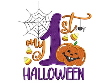My First Halloween Embroidery Design, 3 sizes, Instant Download