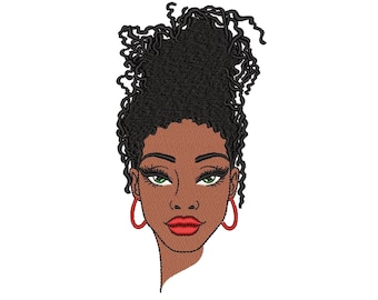 Black Woman Embroidery Design, African American Woman Embroidery File, 3 sizes, Instant Download