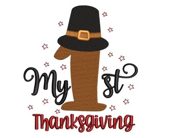 Mijn 1e Thanksgiving borduurmotief, mijn eerste baby kalkoen borduurmotief, 4 maten, instant download