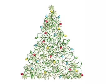 Christmas tree machine embroidery design, Snowflakes embroidery design, 5 sizes, Instant download