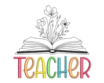 Teacher Embroidery Design, Back to School Embroidery, Teacher Gift Embroidery Design, 4 sizes, Instant download