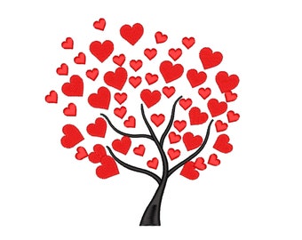 Diseño de bordado de árbol del amor, archivo de bordado de feliz día de San Valentín, 3 tamaños, descarga instantánea