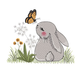 Desenho de bordado de coelho, 3 tamanhos, download instantâneo