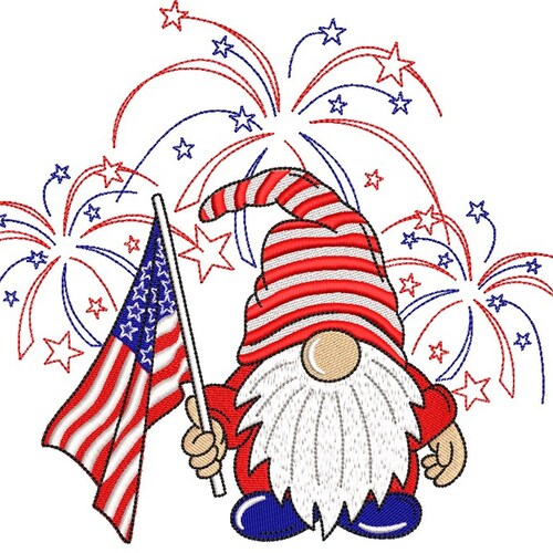 4th of july gnome machine embroidery design