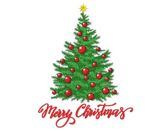 Christmas tree embroidery design, 5 sizes, Instant download