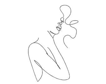 Beautiful Woman Embroidery Design, Line Art Embroidery File, 7 sizes, Instant Download