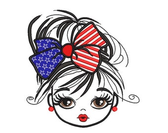 4th Of July Girl Embroidery Design, 4 sizes, Instant Download