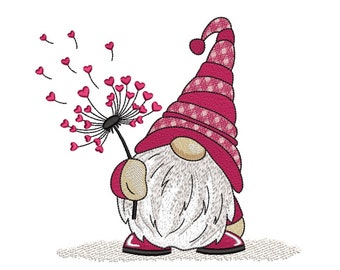 Valentine Gnome Embroidery Design, 3 sizes, Instant Download