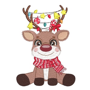 Christmas Reindeer Embroidery Design, 3 sizes, Instant Download