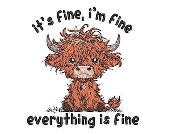Borduurontwerp baby Highland Cow, borduurbestand boerderijdieren, 4 maten, Instant Download