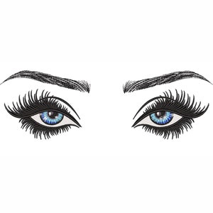 Puede incluir: Un par de ojos azules con largas pestañas negras y cejas definidas.