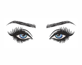 Eyes embroidery design, Eyelashes embroidery design, 6 sizes, Instant download