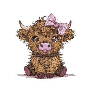 Baby Highland Cow Embroidery Design, Farm Animal Embroidery File, 3 Sizes, Instant Download