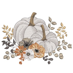Floral Pumpkin Embroidery Design, Autumn Embroidery File, Thanksgiving Embroidery Design, 4 sizes, Instant Download