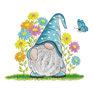 Motif de broderie nain en fleurs, 3 tailles, téléchargement immédiat