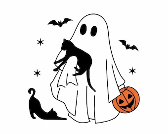 Ghost with Cats PNG Cute Halloween Cats Design Spooky Ghost Clipart Halloween Ghost PNG Cat Lover Sublimation Printable Digital Download