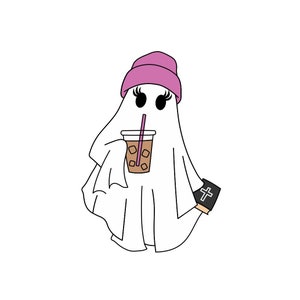 Cute Ghost Drinking Coffee Png, Ghost Ice Coffee png, Halloween Ghost Png, Ghost Png, Stay Spooky Png